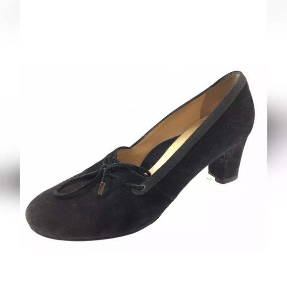 NWT.Taryn Rose EUR 39.5 US  9M Black Suede Bow Block Heel Shoes Made In Italy